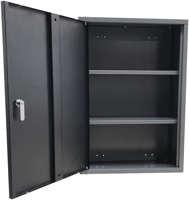 JZD Metal Wall Cabinet with Digital Lock, Two Removable Shelves, for Garage Utility Room, 16.5"*8"*24"