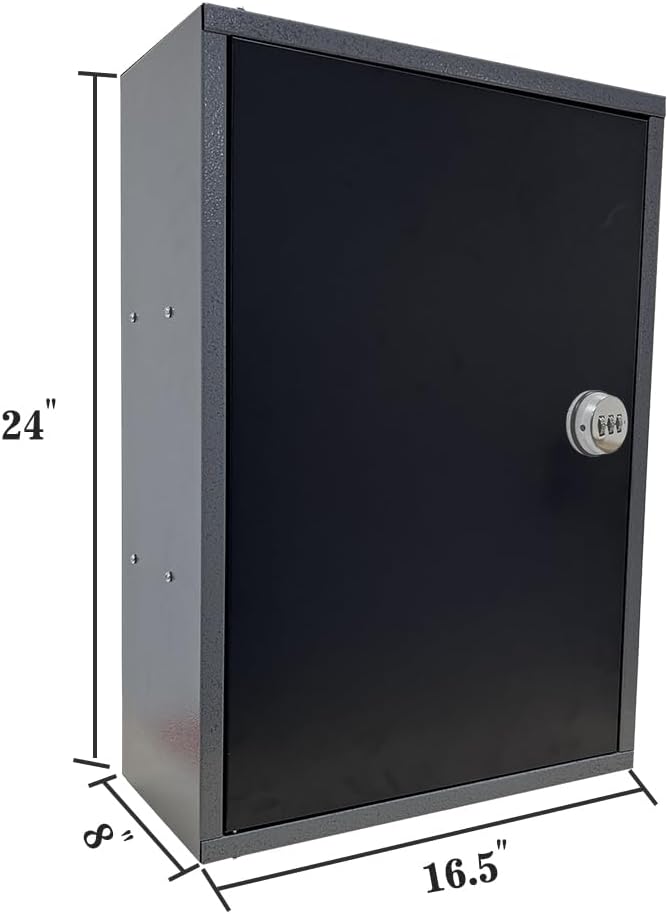 JZD Metal Wall Cabinet with Digital Lock, Two Removable Shelves, for Garage Utility Room, 16.5"*8"*24"
