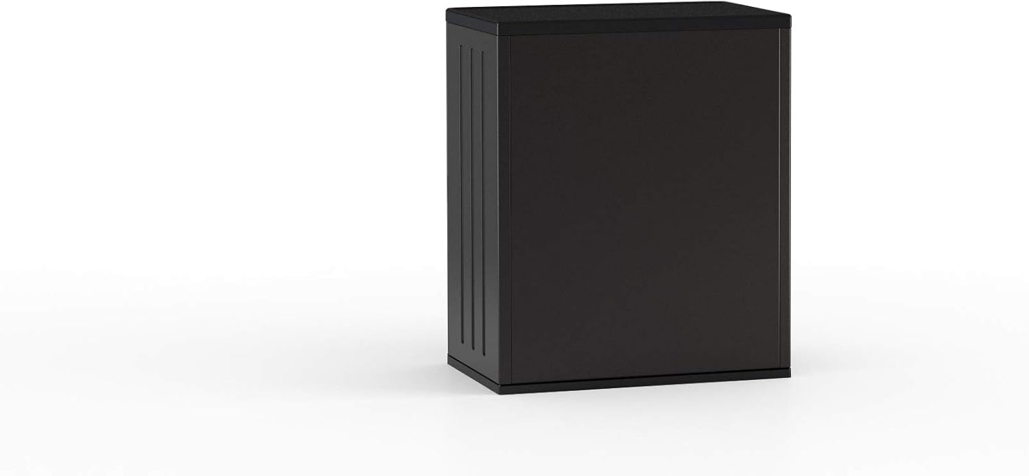 Suncast Heavy-Duty Resin Outdoor Storage Cabinet, 30" W x 20.25" D x 36" H Dark Grey Base Garage Storage Cabinet with Lockable Doors and Metal Reinforced Shelves, Made in The USA