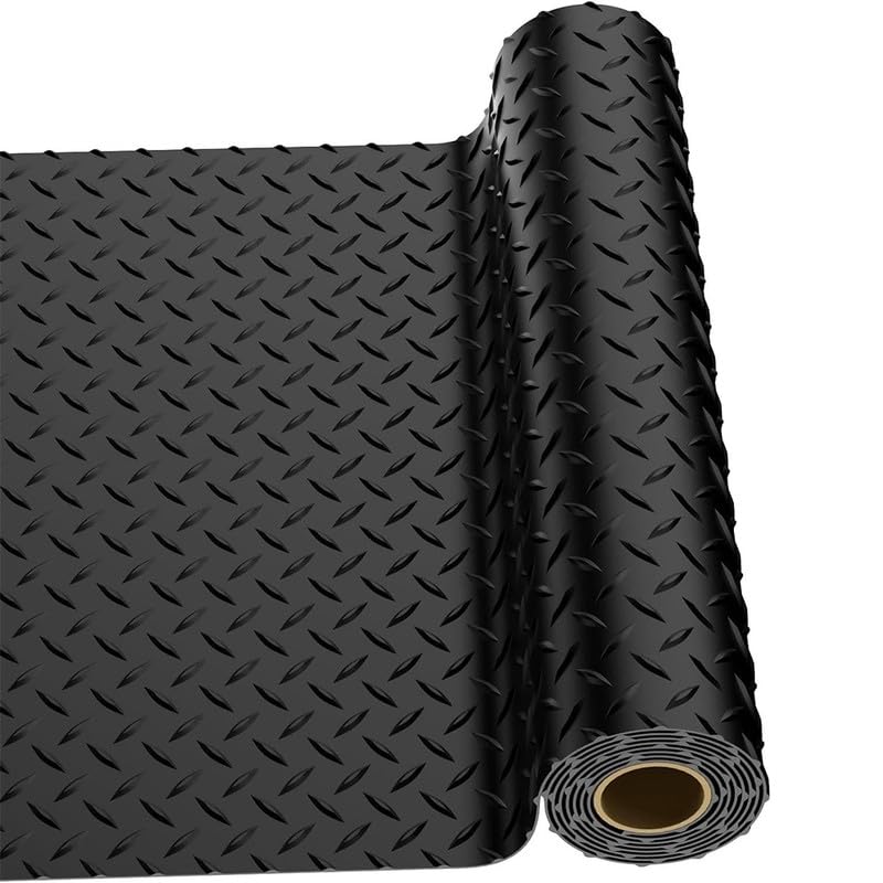 Garage Floor Mat, PVC Flooring Roll Thickened Garage Mats, Heavy Duty Parking Mat Waterproof Nonslip Floor Protector for Car, Trailer, SUV, Basement, Gym (Grey) 4FTX6FT
