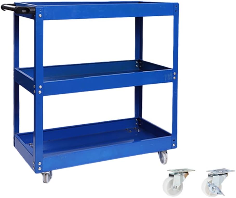 3-Tier Rolling Tool Cart, Blue, 470 LBS Capacity, 360-Degree Silent Swivel Casters with Brakes, Steel
