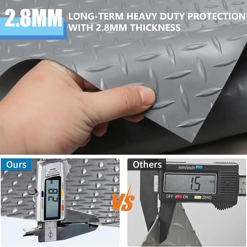 Garage Floor Mat, PVC Flooring Roll Thickened Garage Mats, Heavy Duty Parking Mat Waterproof Nonslip Floor Protector for Car, Trailer, SUV, Basement, Gym (Grey) 4FTX6FT