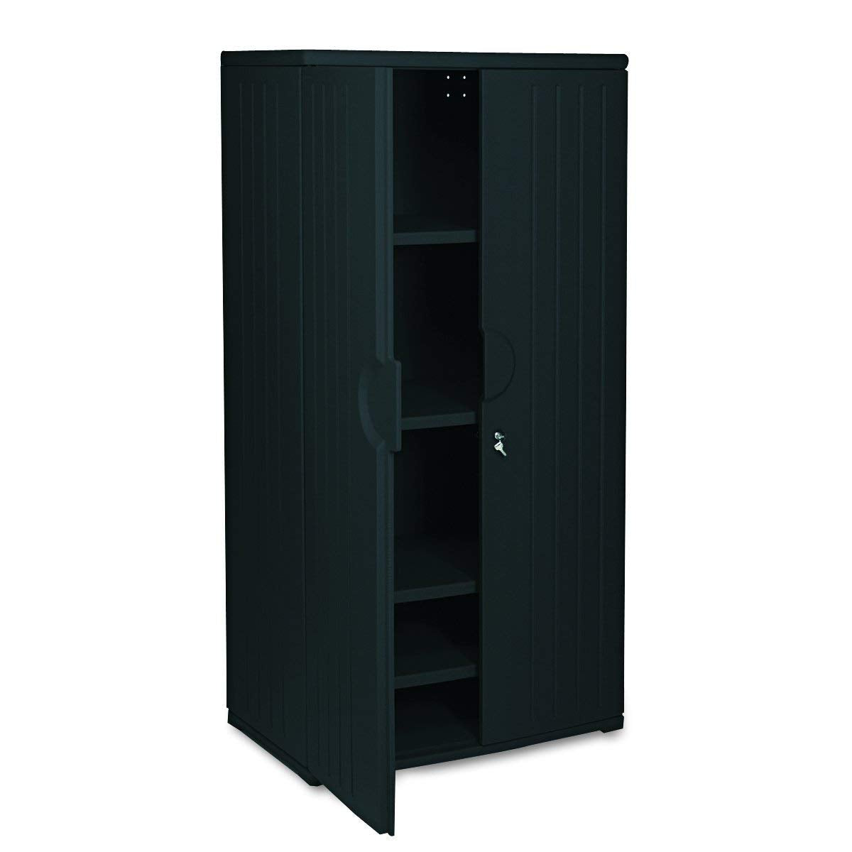 Iceberg Rough ‘N Ready Storage Cabinet – 72" Heavy-Duty Office Supply Organizer with 1 Fixed and 3 Adjustable Shelves, Lockable Doors, Black Finish – Industrial Utility Cabinet for Office or Garage