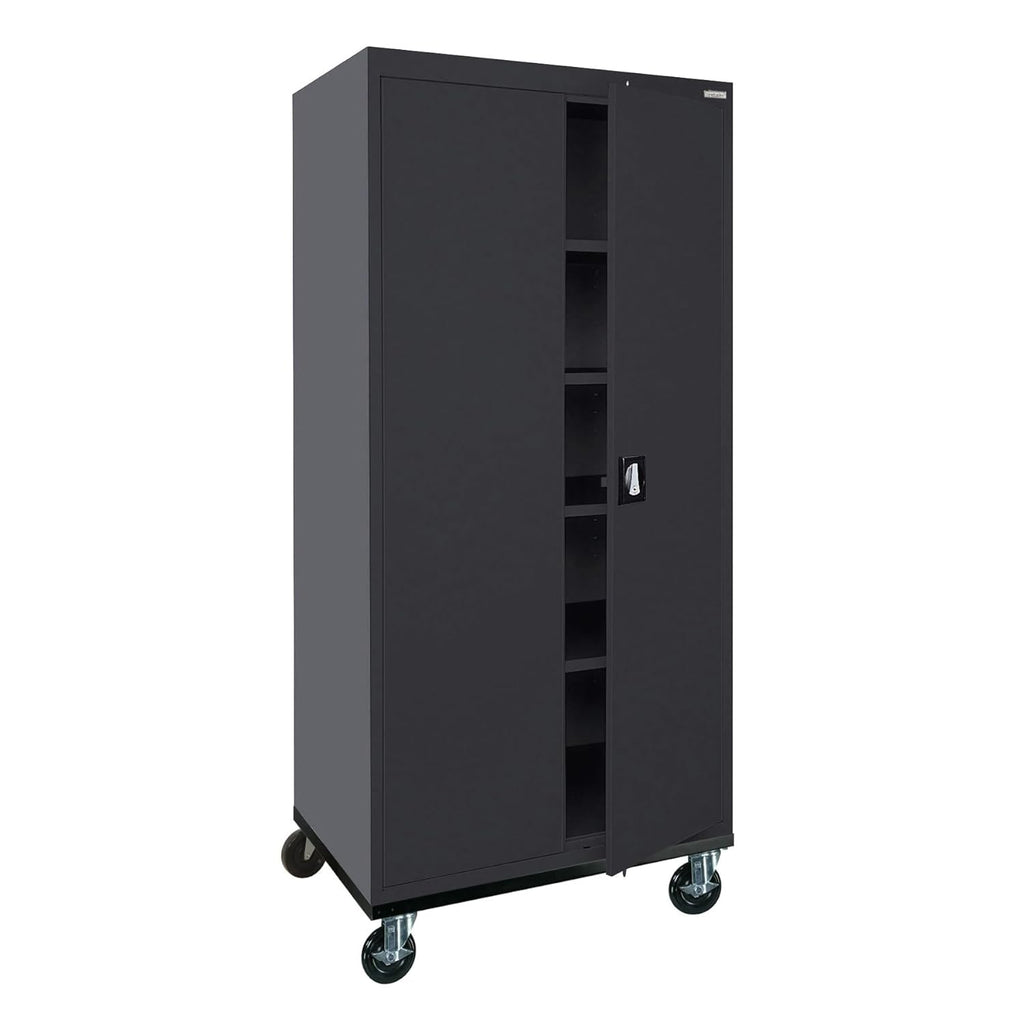 Sandusky Lee TA4R362472-09 Transport Series Mobile Storage Cabinet with Wheels, Adjustable Shelves, 230lb Capacity, 24" Depth x 36" Width x 78" Height, Black
