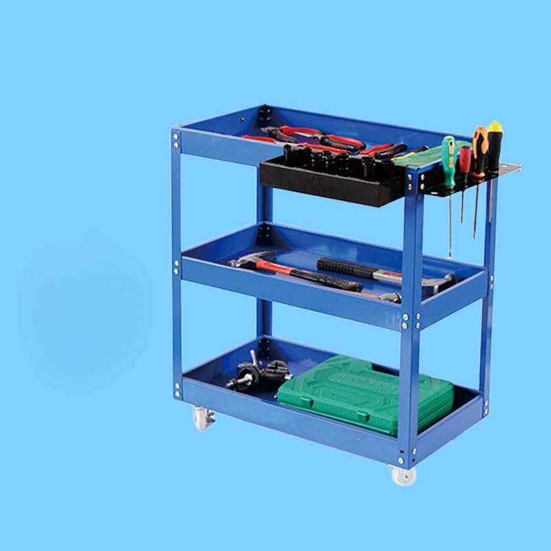 3-Tier Rolling Tool Cart, Blue, 470 LBS Capacity, 360-Degree Silent Swivel Casters with Brakes, Steel
