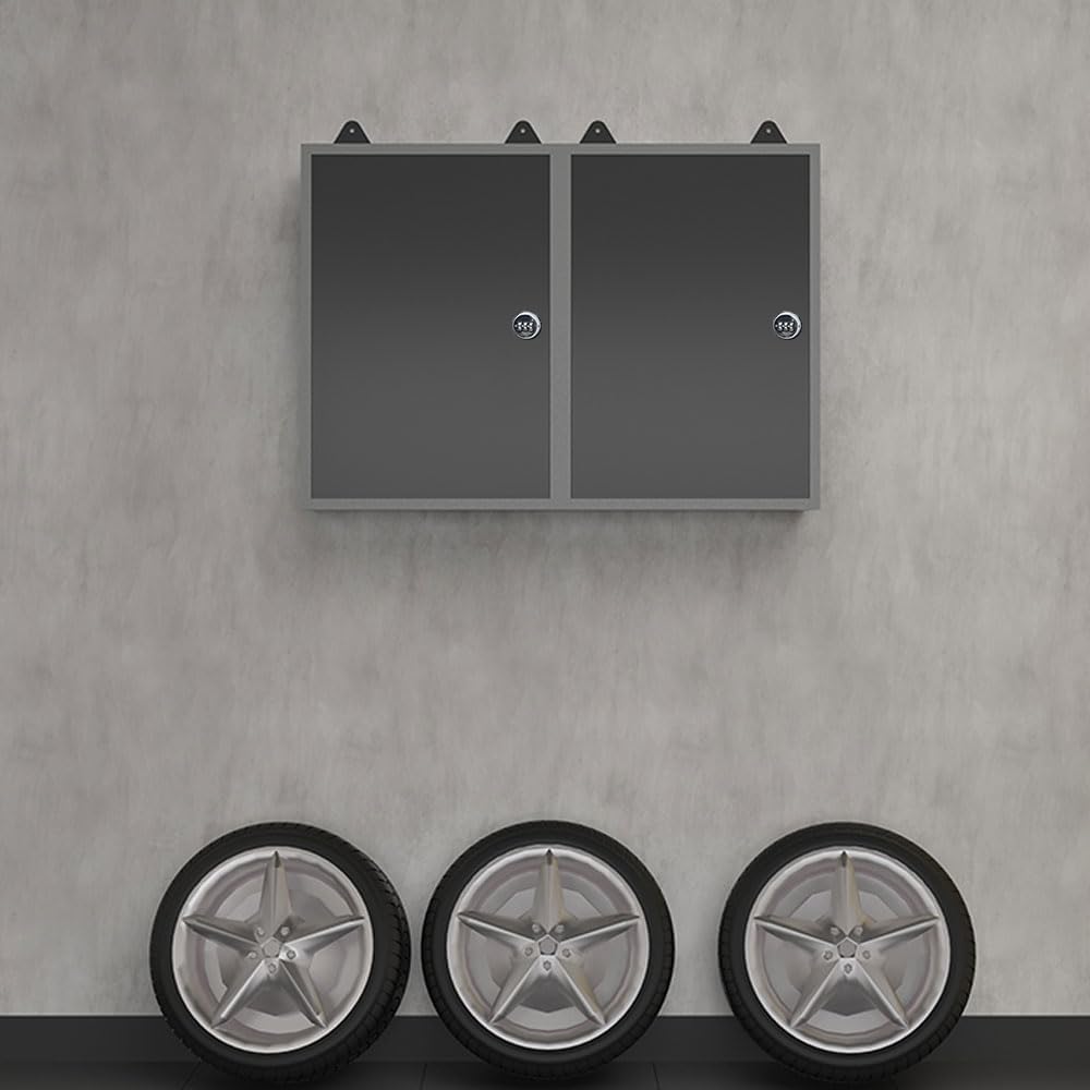 JZD Metal Wall Cabinet with Digital Lock, Two Removable Shelves, for Garage Utility Room, 16.5"*8"*24"