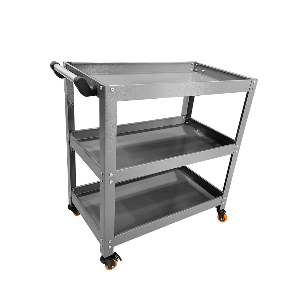 JZD Steel Rolling Tool Cart, Metal Industrial Grade Utility Cart on Wheels with One Drawer & Lockable Cabinets, for Mechanic Garage Auto Repair Shop, Black & Grey