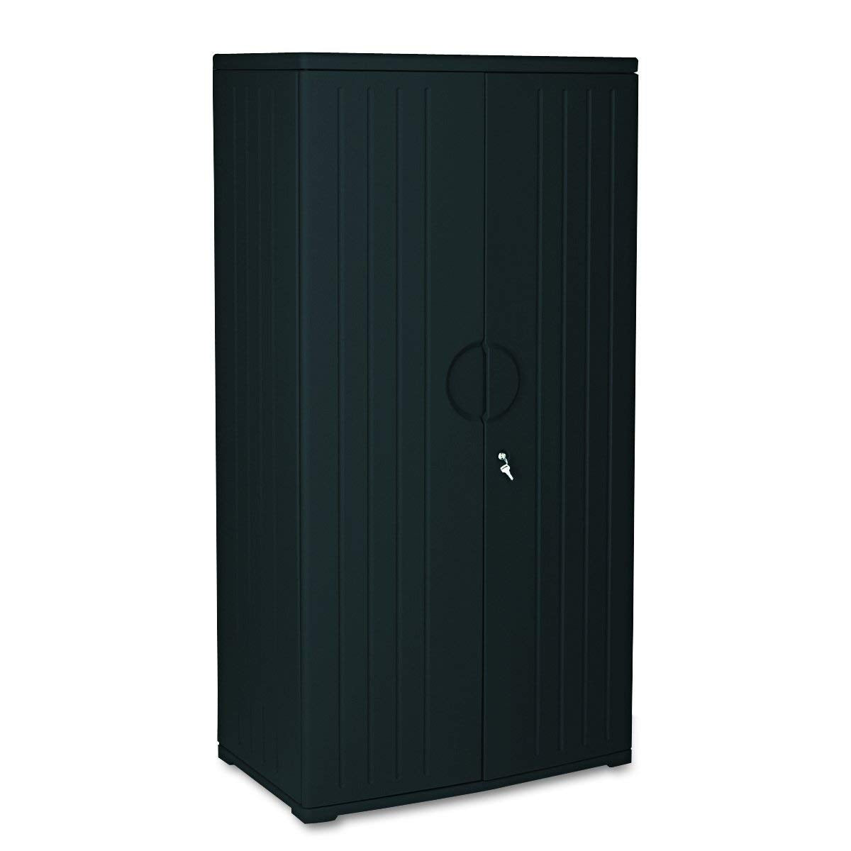 Iceberg Rough ‘N Ready Storage Cabinet – 72" Heavy-Duty Office Supply Organizer with 1 Fixed and 3 Adjustable Shelves, Lockable Doors, Black Finish – Industrial Utility Cabinet for Office or Garage