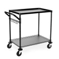 WDT 680Lbs Capacity Heavy Duty Rolling Utility Cart,2 Tier Rolling Carts with Wheels,Commercial Grade Metal Cart with Handle Bar & Shelf Liner,Trolley Serving Cart for Restaurant,Kitchen,Black
