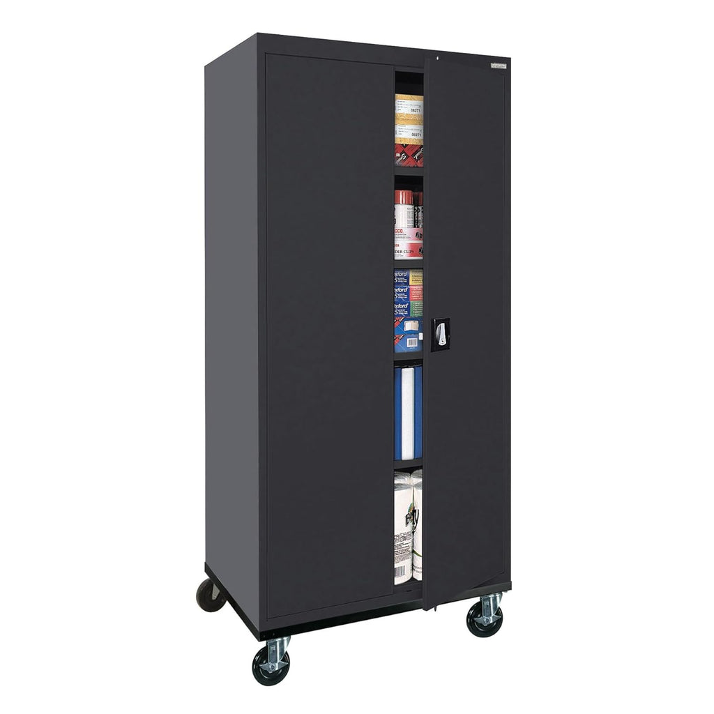 Sandusky Lee TA4R362472-09 Transport Series Mobile Storage Cabinet with Wheels, Adjustable Shelves, 230lb Capacity, 24" Depth x 36" Width x 78" Height, Black