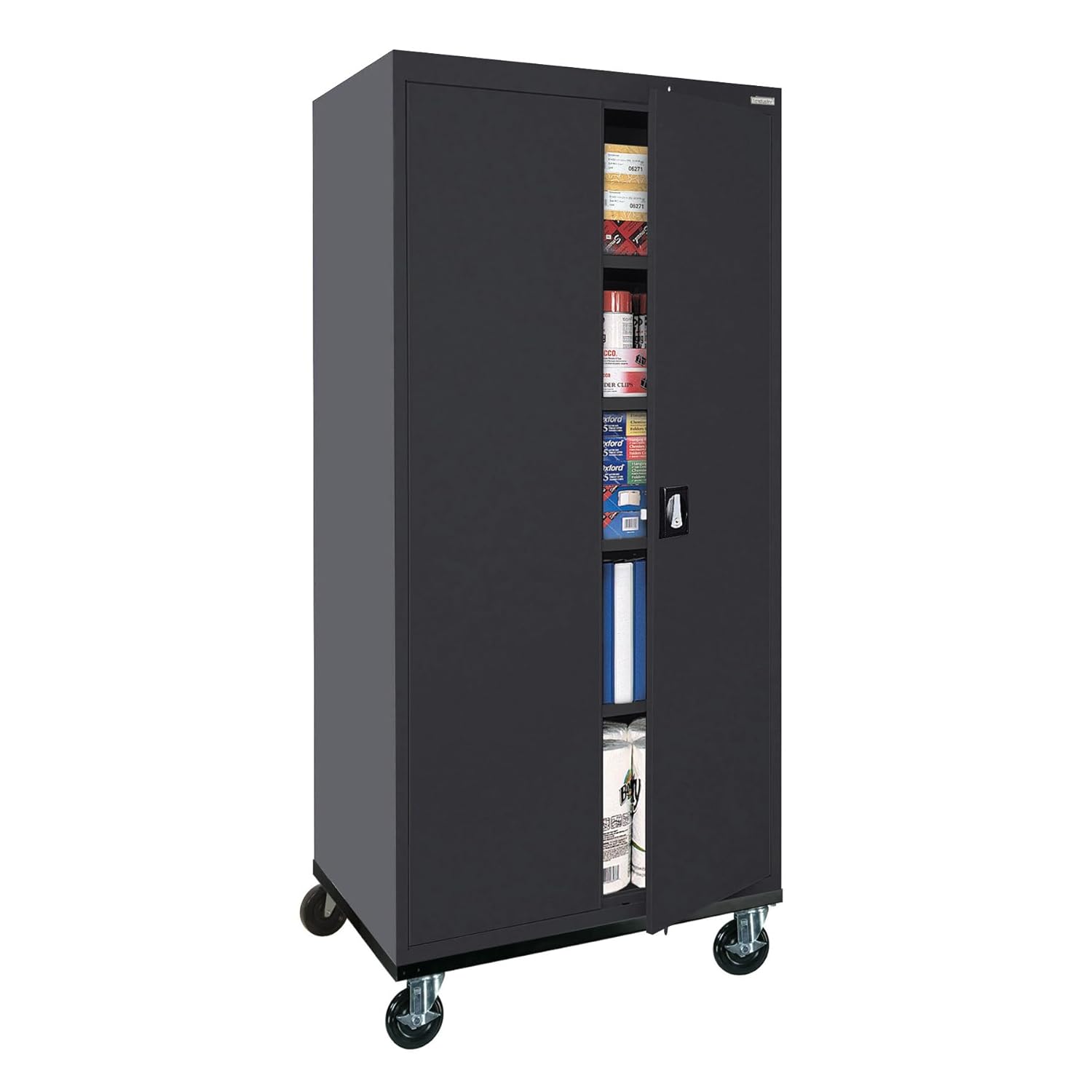 Sandusky Lee TA4R362472-09 Transport Series Mobile Storage Cabinet with Wheels, Adjustable Shelves, 230lb Capacity, 24" Depth x 36" Width x 78" Height, Black