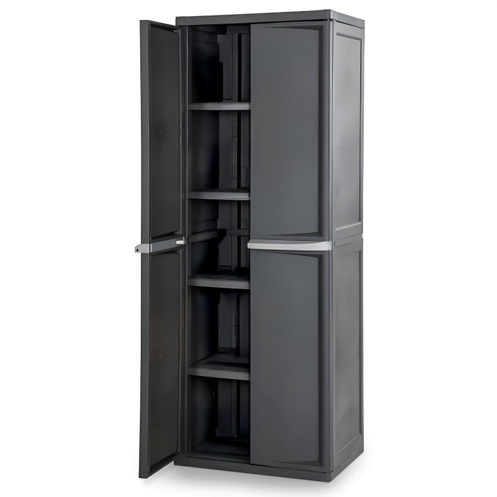 Sterilite 4 Shelf Cabinet, Heavy Duty and Easy to Assemble Plastic Storage Unit, Organize Bins in the Garage, Basement, Attic, Mudroom, Gray, 1-pack