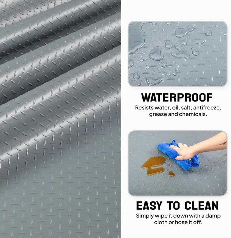 Garage Floor Mat, PVC Flooring Roll Thickened Garage Mats, Heavy Duty Parking Mat Waterproof Nonslip Floor Protector for Car, Trailer, SUV, Basement, Gym (Grey) 4FTX6FT
