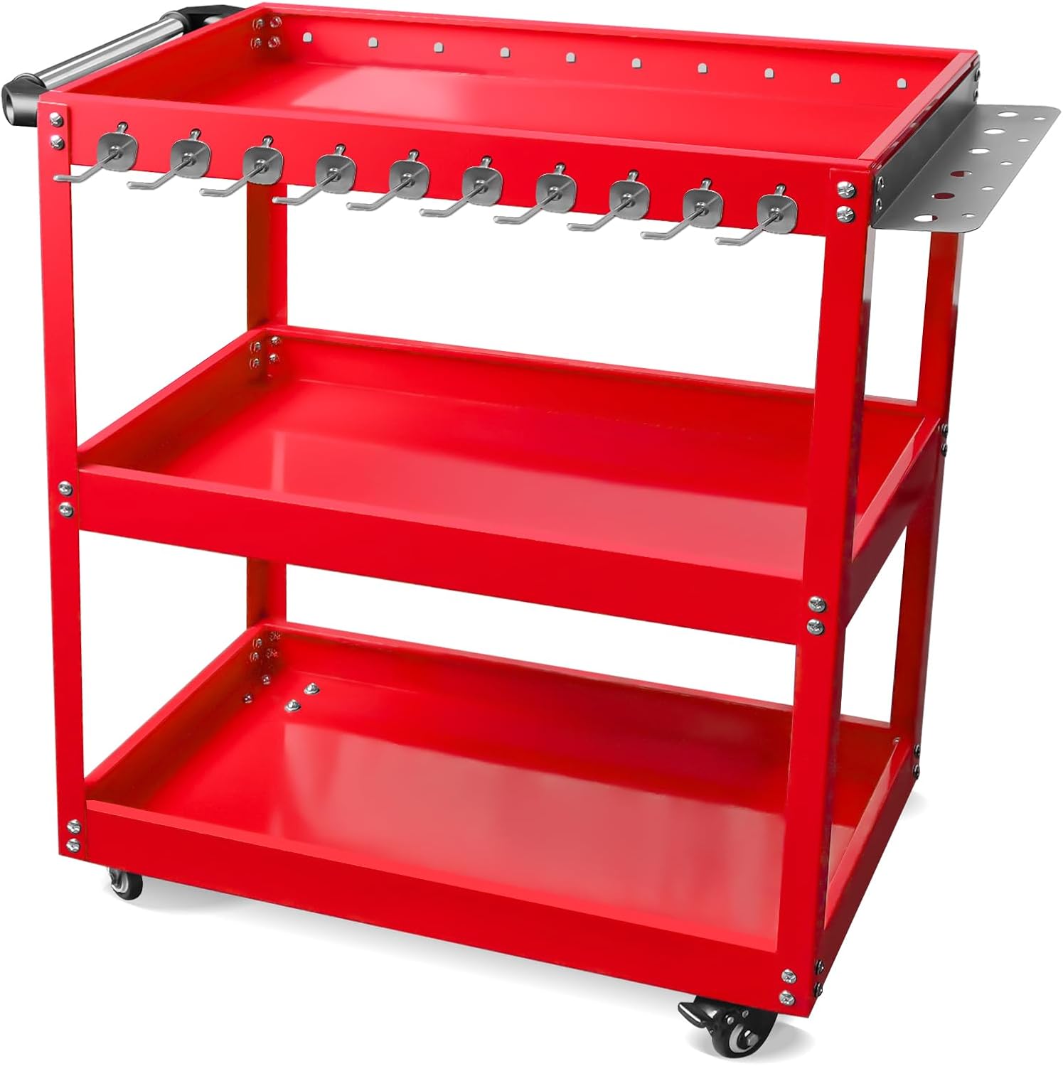 YATOINTO 3-Tier Rolling Tool Cart, Metal Rolling Cart with Side Hooks Wheels, 330LBS Heavy Duty Utility Carts, Handle Rolling Mechanic Tool Cart Storage Organizer for Warehouse Garage