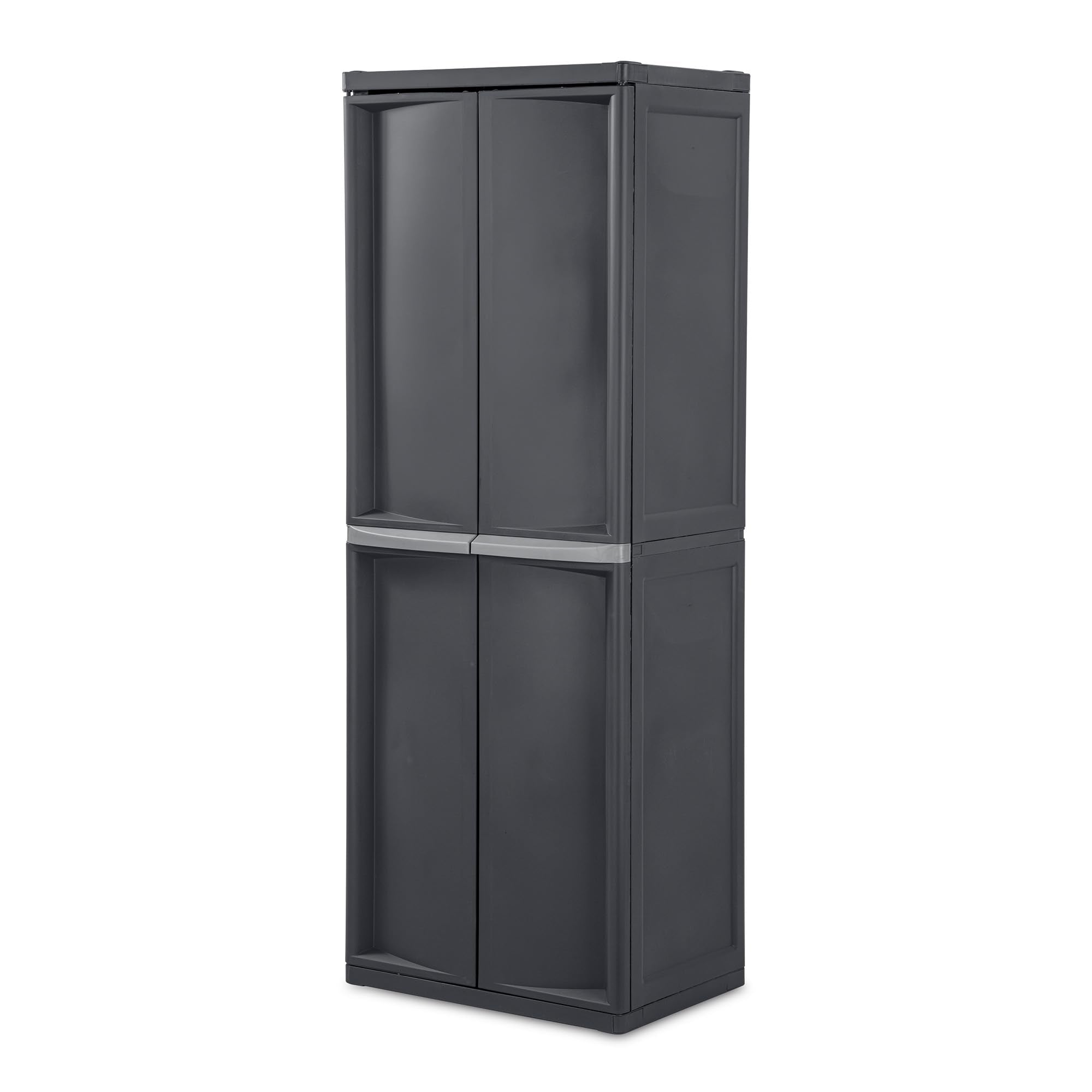 Sterilite 4 Shelf Cabinet, Heavy Duty and Easy to Assemble Plastic Storage Unit, Organize Bins in the Garage, Basement, Attic, Mudroom, Gray, 1-pack
