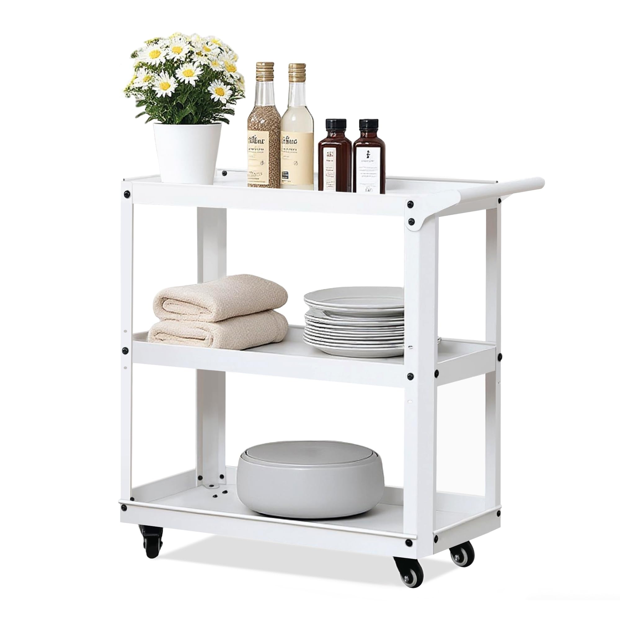 3 Tier Rolling Tool Cart with Lockable Silent Wheels, 330 LBS Capacity, Metal Service Cart for Home, Garage, Warehouse, Workshop