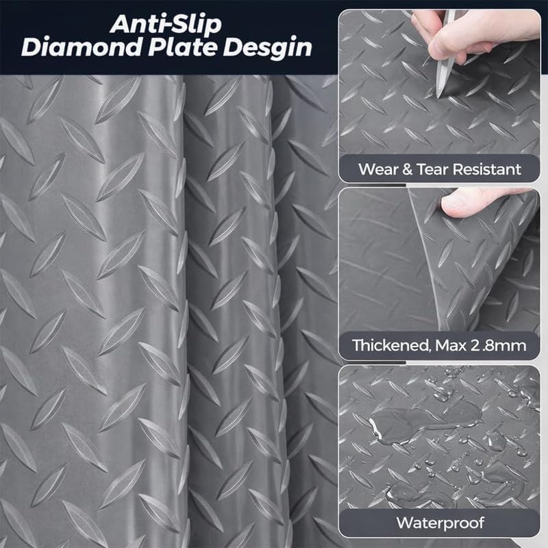 Garage Floor Mat, PVC Flooring Roll Thickened Garage Mats, Heavy Duty Parking Mat Waterproof Nonslip Floor Protector for Car, Trailer, SUV, Basement, Gym (Grey) 4FTX6FT