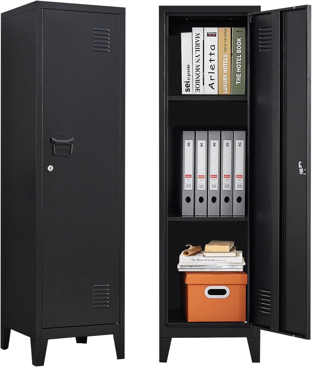 Metal Locker with Doors and Shelves, Locking Storage Cabinets for Small Spaces, Lockers for Employees, Lockable Storage Lockers for Office Garage School Gym