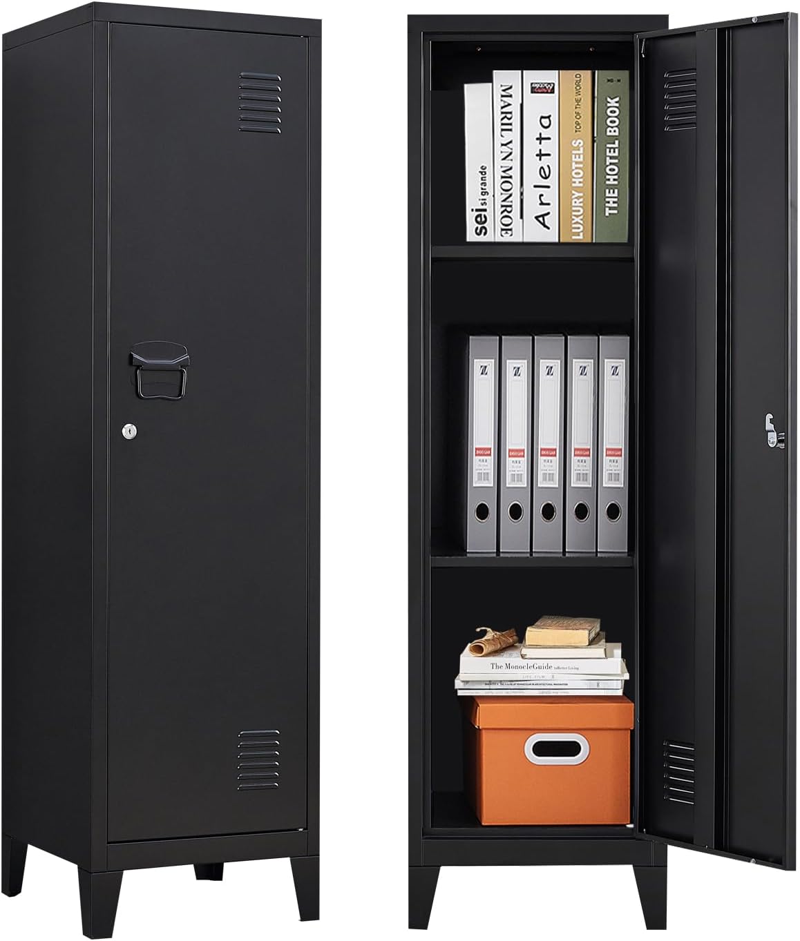 Metal Locker with Doors and Shelves, Locking Storage Cabinets for Small Spaces, Lockers for Employees, Lockable Storage Lockers for Office Garage School Gym