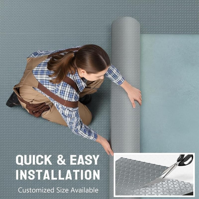 Garage Floor Mat, PVC Flooring Roll Thickened Garage Mats, Heavy Duty Parking Mat Waterproof Nonslip Floor Protector for Car, Trailer, SUV, Basement, Gym (Grey) 4FTX6FT