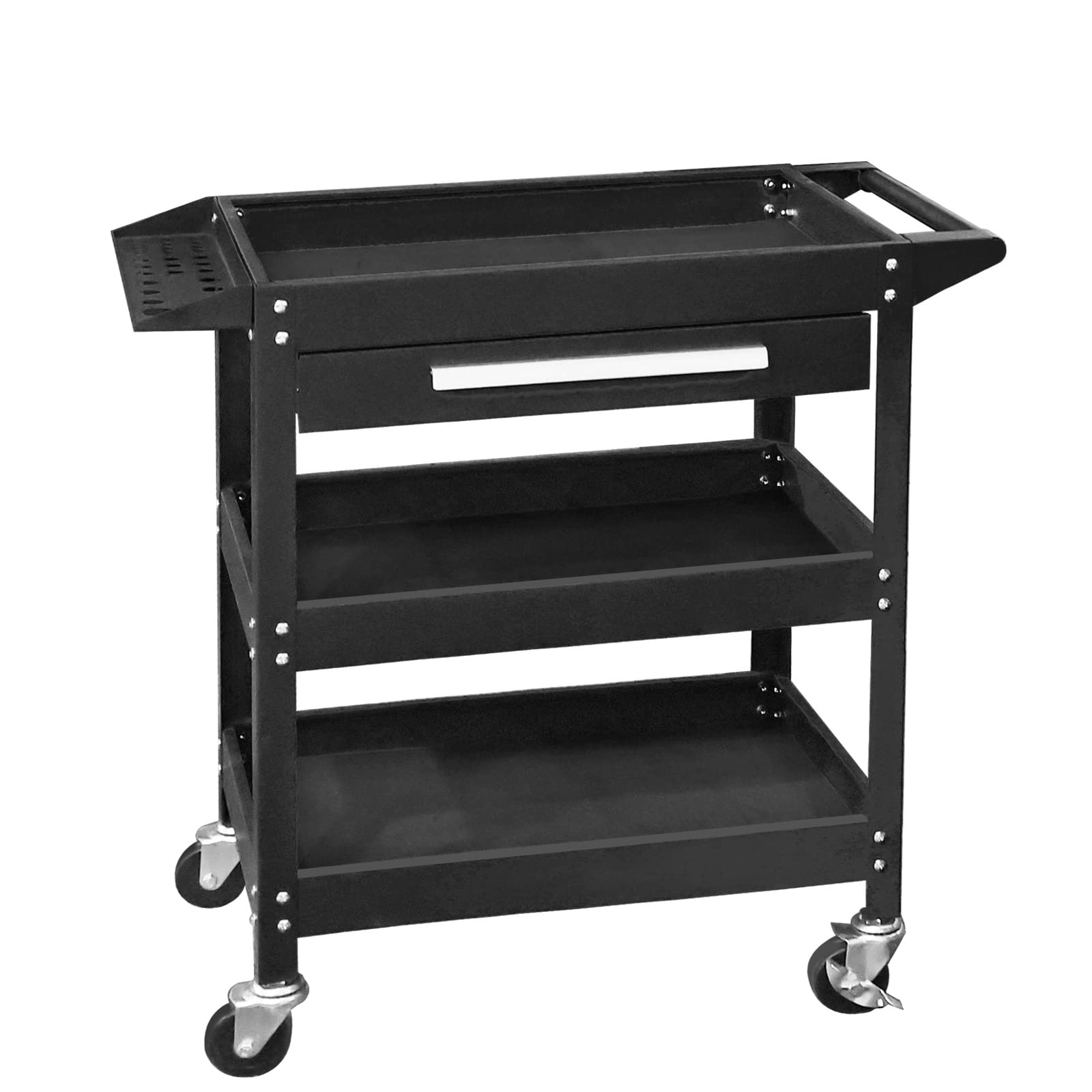 Torin APTC302B Steel Tool Service Push Cart with 3 Shelves and 200 lb Capacity, Red