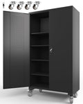 Large Metal Cabinet Two Lockable Doors Four Wheels,Four Adjustable dividers can be Used as Tool File Storage Suitable for garages Schools Gyms Offices