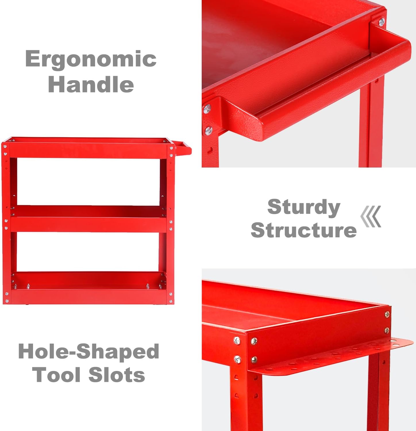 Tool Cart on Wheels, 3 Tier Rolling Mechanic Utility Cart, Heavy Duty Steel, Lockable Wheels, 450 LBS Capacity for Garage, Warehouse, Workshop
