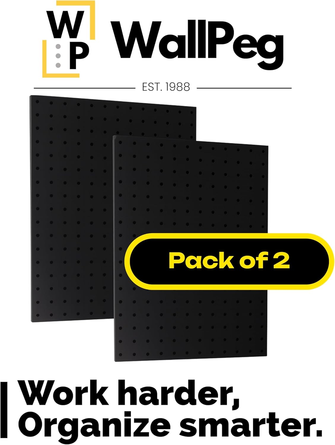 WALLPEG Pegboard Garage Organizer Kit – 48” Wide Wall Mounted Peg Board Panels with 36 Locking Hooks – Tool & Garage Organization System – Fits Standard 1/4” Pegboard
