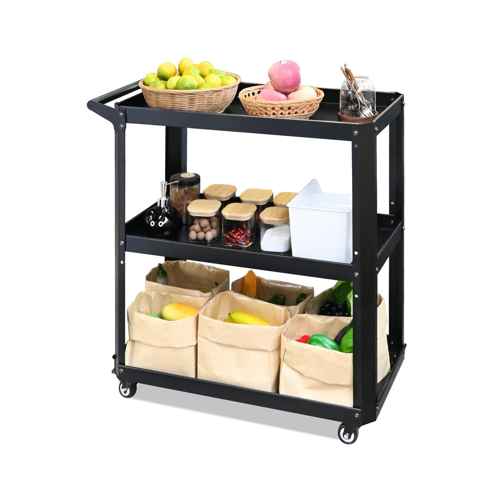3 Tier Rolling Tool Cart with Lockable Silent Wheels, 330 LBS Capacity, Metal Service Cart for Home, Garage, Warehouse, Workshop