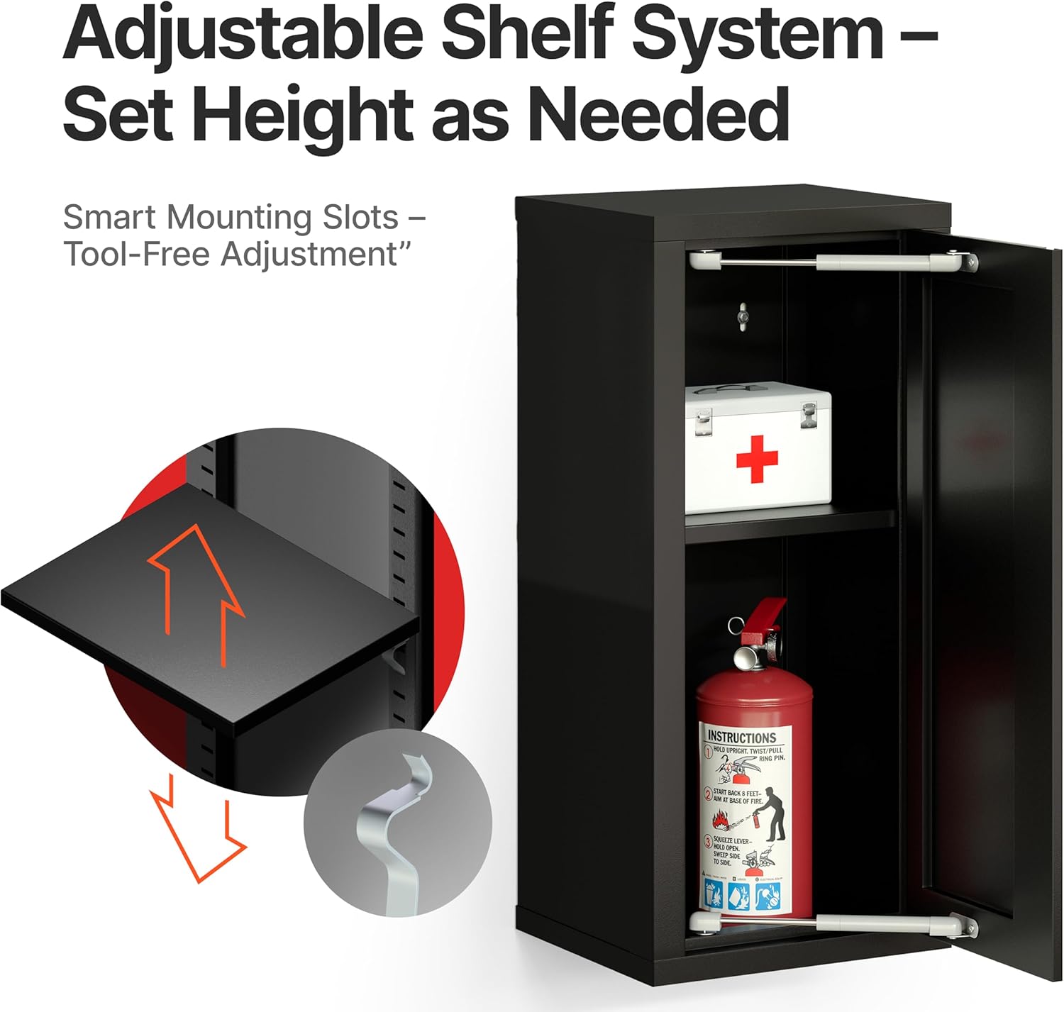 Heavy Duty Metal Wall Cabinet, Wall Mounted Garage Storage Cabinet, Lockable Steel Floating Cabinet with Adjustable Shelf, Black Wall Mount Storage Organizer, Vertical or Horizontal Mounting