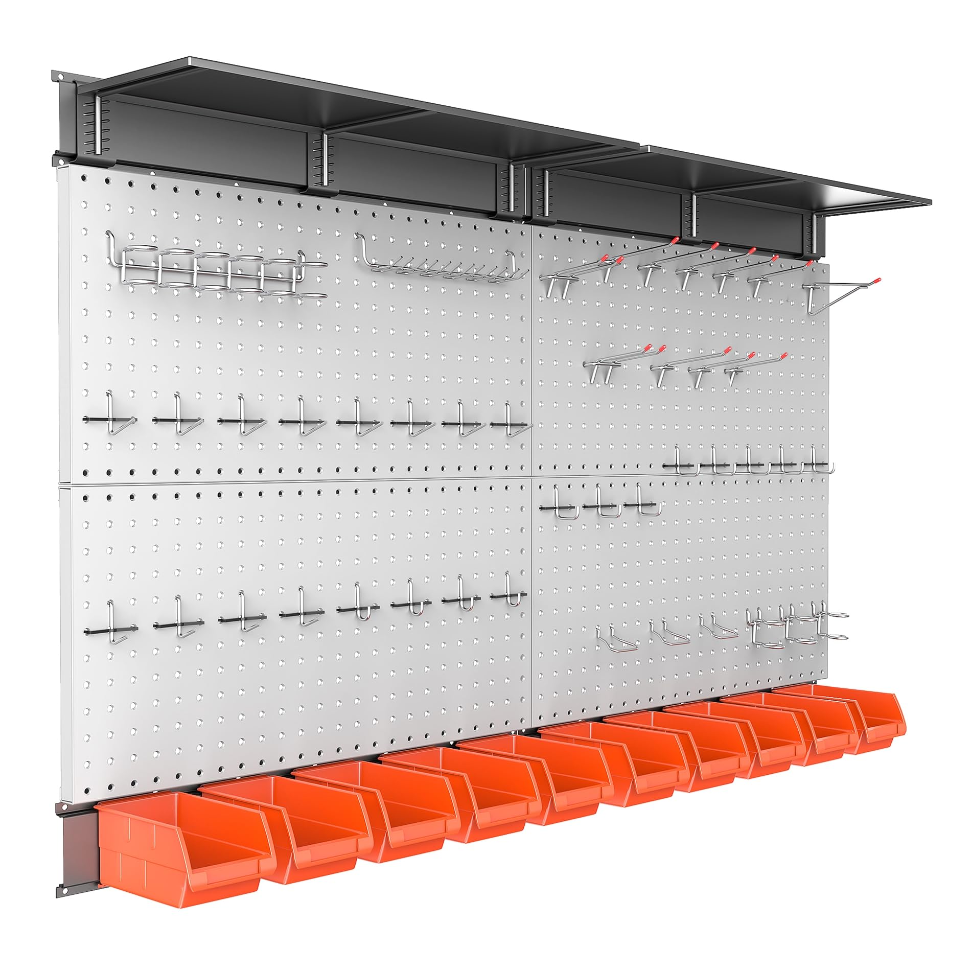 TORACK Metal Pegboard with Peg Board Hooks, Tools Storage Pegboard with Pegboard Hooks, Wall Mounted Storage Bins, Shelves, Tool Organizer Board with Pegs(Black)