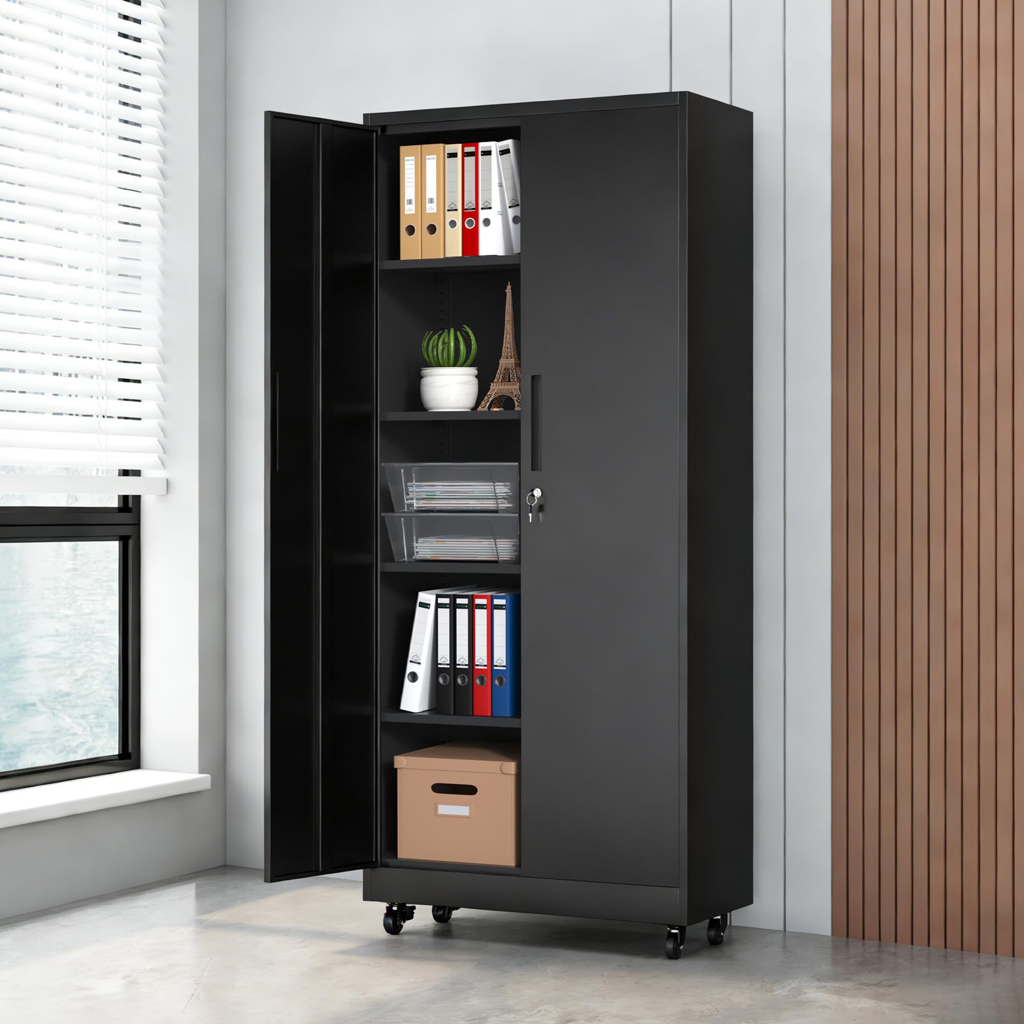 36" H Storage Cabinet with 2 Doors and 2 Adjustable Shelves, Garage Storage Cabinet with Lock, Metal Storage Cabinet, Locking Tool Cabinet Utility Cabinets for Home Office, Garage, Bathroom
