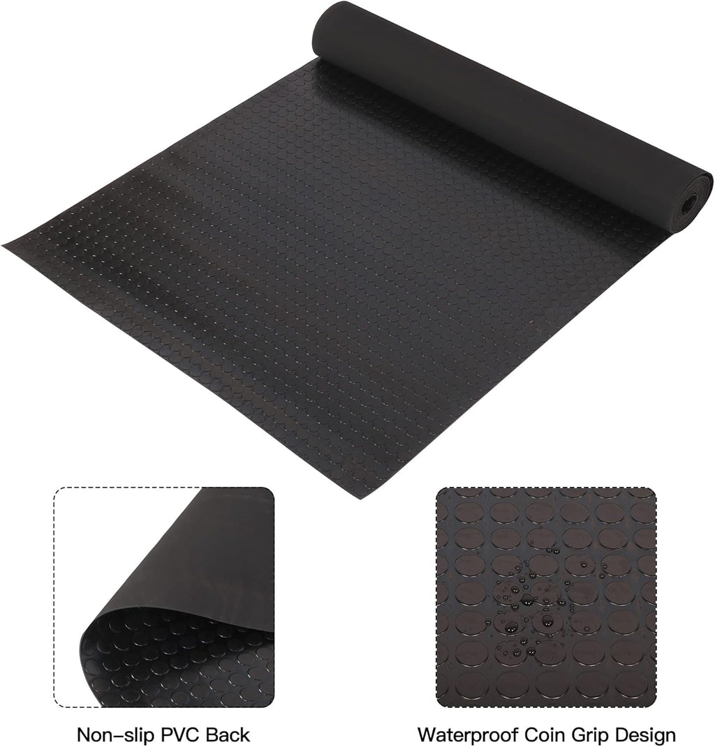 Baoz Garage Floor Rubber Mat 16.4x3.3ft Anti-Slip Rubber Floor Protector Heavy Duty Coin-Grip Rubber Flooring Rolls Parking Mats for Industry Garage Home Gym, 3mm Thick Black