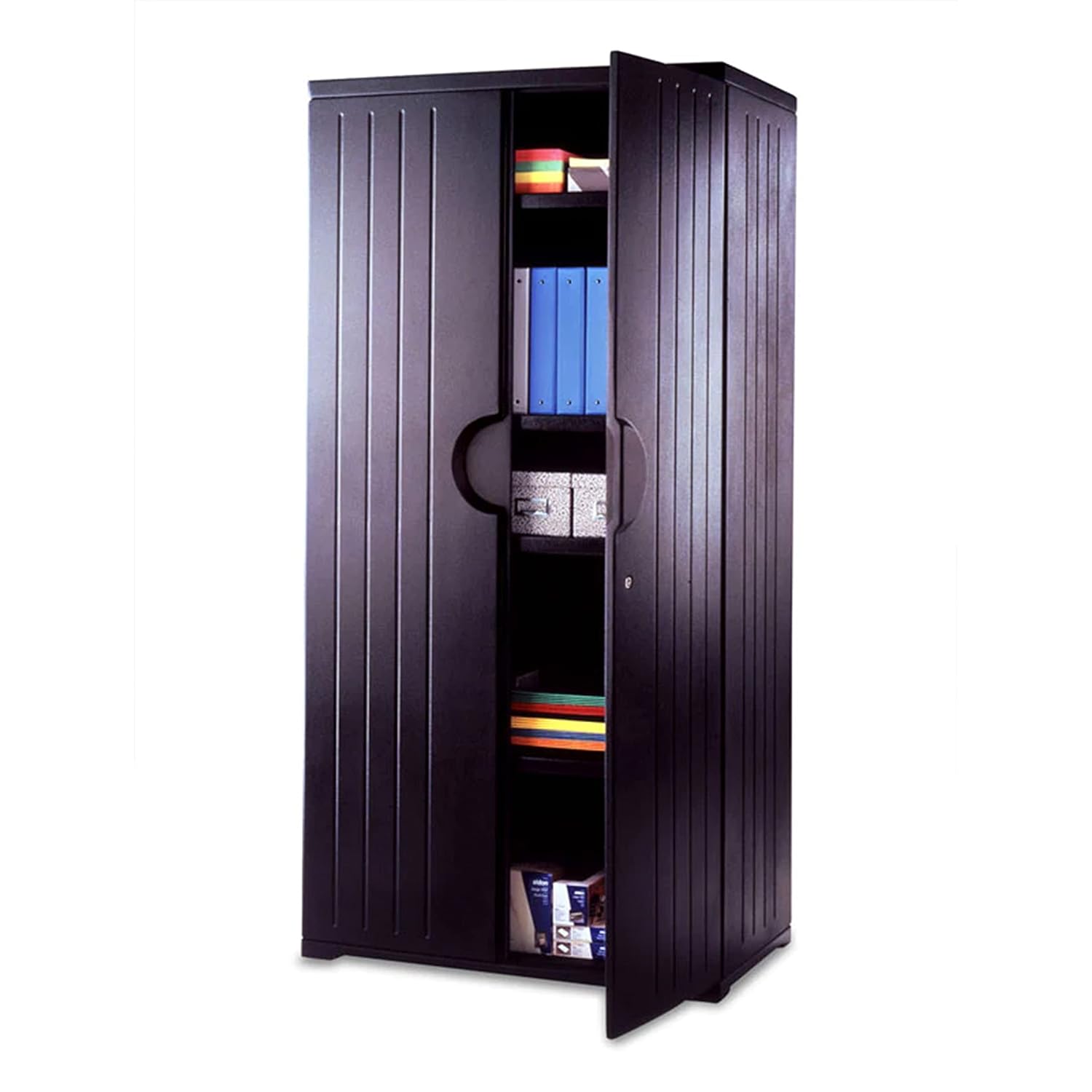Iceberg Rough ‘N Ready Storage Cabinet – 72" Heavy-Duty Office Supply Organizer with 1 Fixed and 3 Adjustable Shelves, Lockable Doors, Black Finish – Industrial Utility Cabinet for Office or Garage