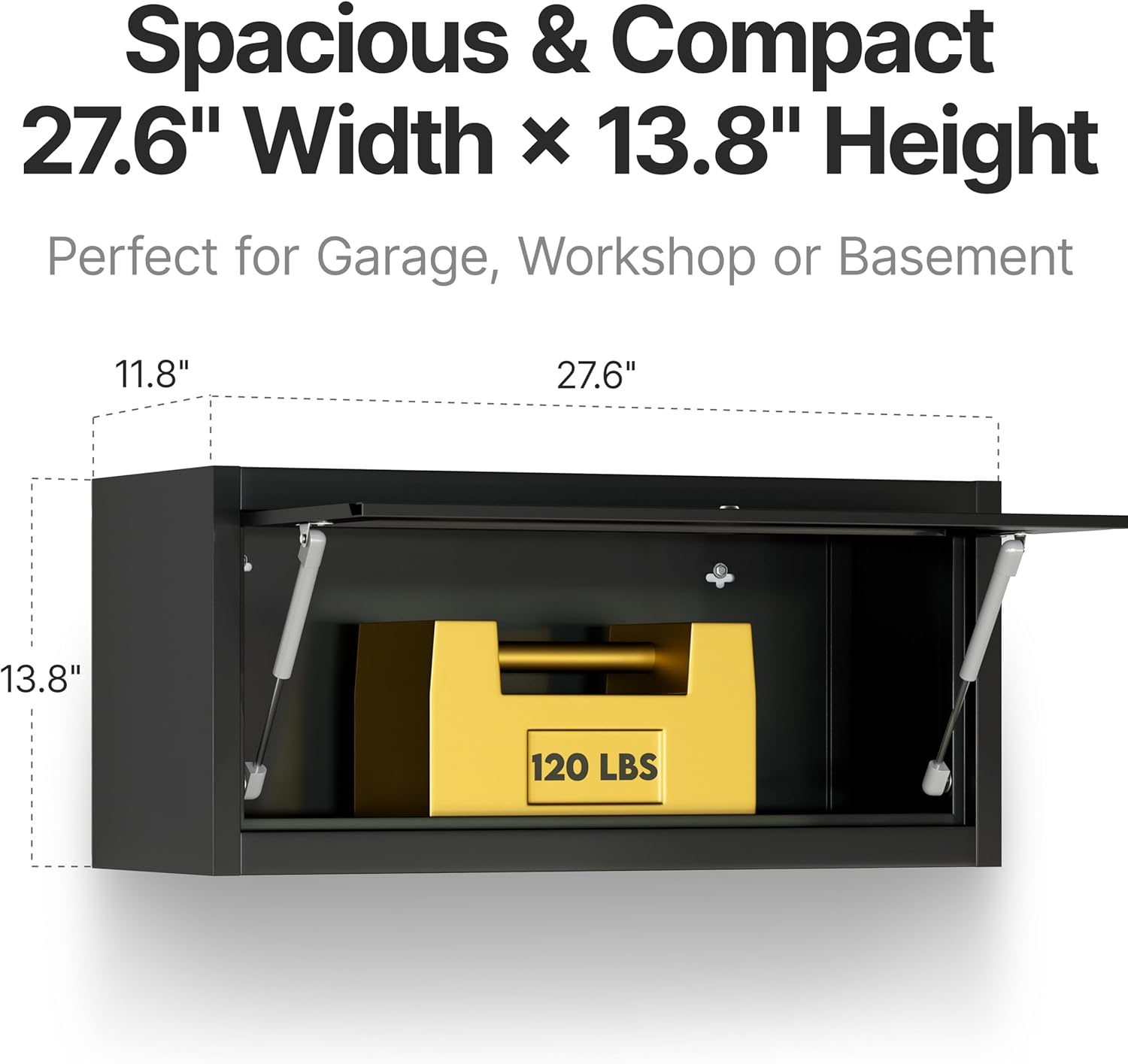 Heavy Duty Metal Wall Cabinet, Wall Mounted Garage Storage Cabinet, Lockable Steel Floating Cabinet with Adjustable Shelf, Black Wall Mount Storage Organizer, Vertical or Horizontal Mounting