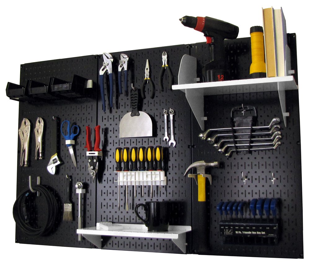 Wall Control Pegboard Organizer 4 ft. Metal Pegboard Standard Tool Storage Kit with Black Toolboard and Black Accessories