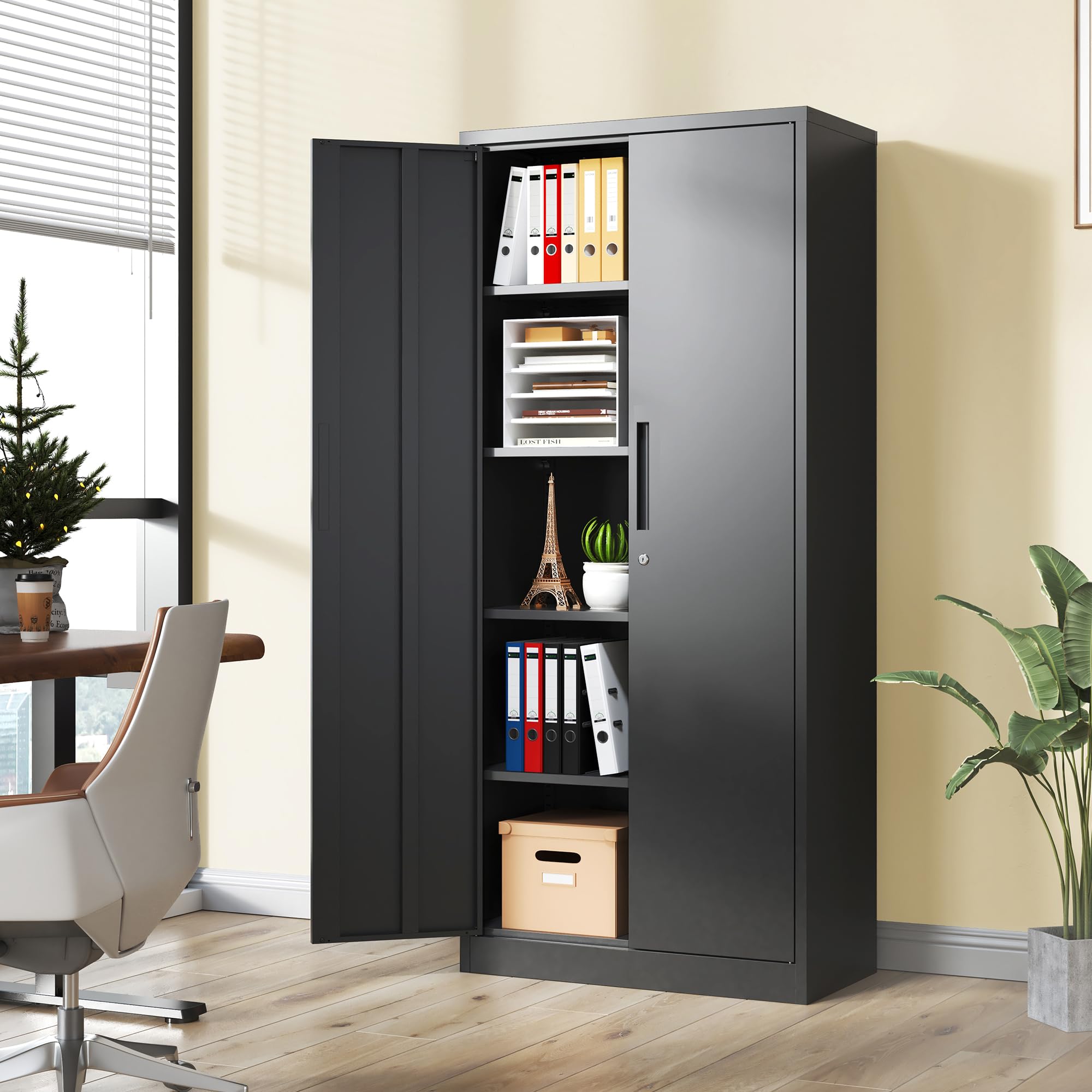 36" H Storage Cabinet with 2 Doors and 2 Adjustable Shelves, Garage Storage Cabinet with Lock, Metal Storage Cabinet, Locking Tool Cabinet Utility Cabinets for Home Office, Garage, Bathroom
