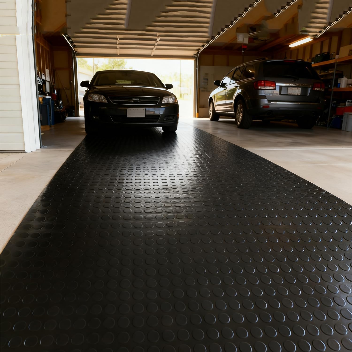 Nisorpa 16.4 x 3.3 FT Garage Floor Mat 1/8" Thick Garage Flooring Roll Heavy Duty Coin-Grip Rubber Flooring Rolls Waterproof Non-Slip Car Parking Mat Floor Protector Mat for Garage, Industry, Workshop
