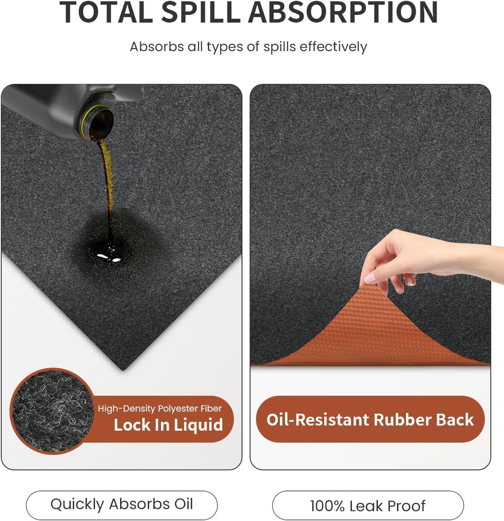 Heavy Duty Oil Spill Mat, Garage Floor Mat, 63" x 31" Waterproof Rubber Backing Oil Absorbent Pads, 1/5" Thick Reusable Under Auto Repair Mat for Garage Floor Surface Protection-Dark Gray