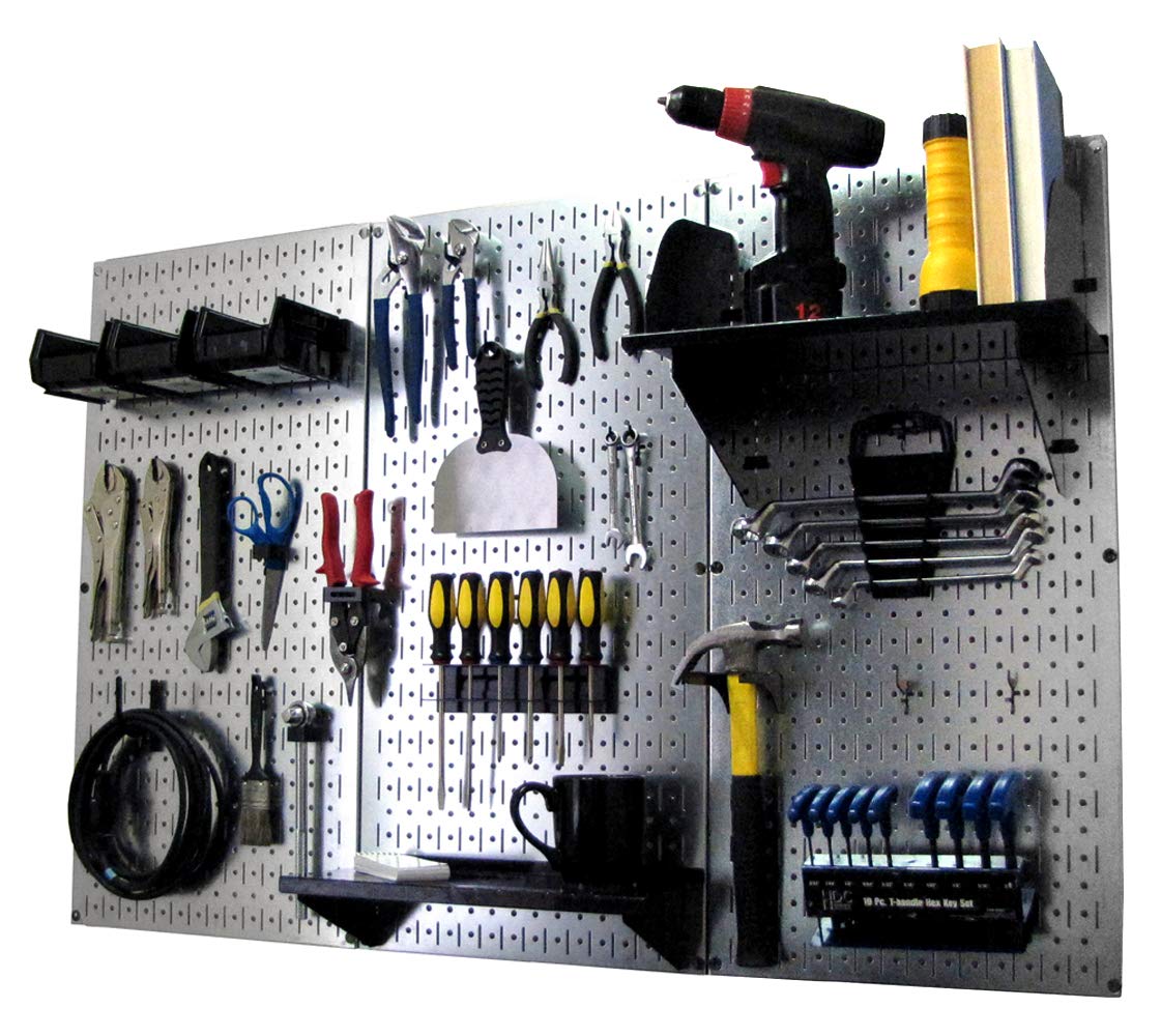 Wall Control Pegboard Organizer 4 ft. Metal Pegboard Standard Tool Storage Kit with Black Toolboard and Black Accessories