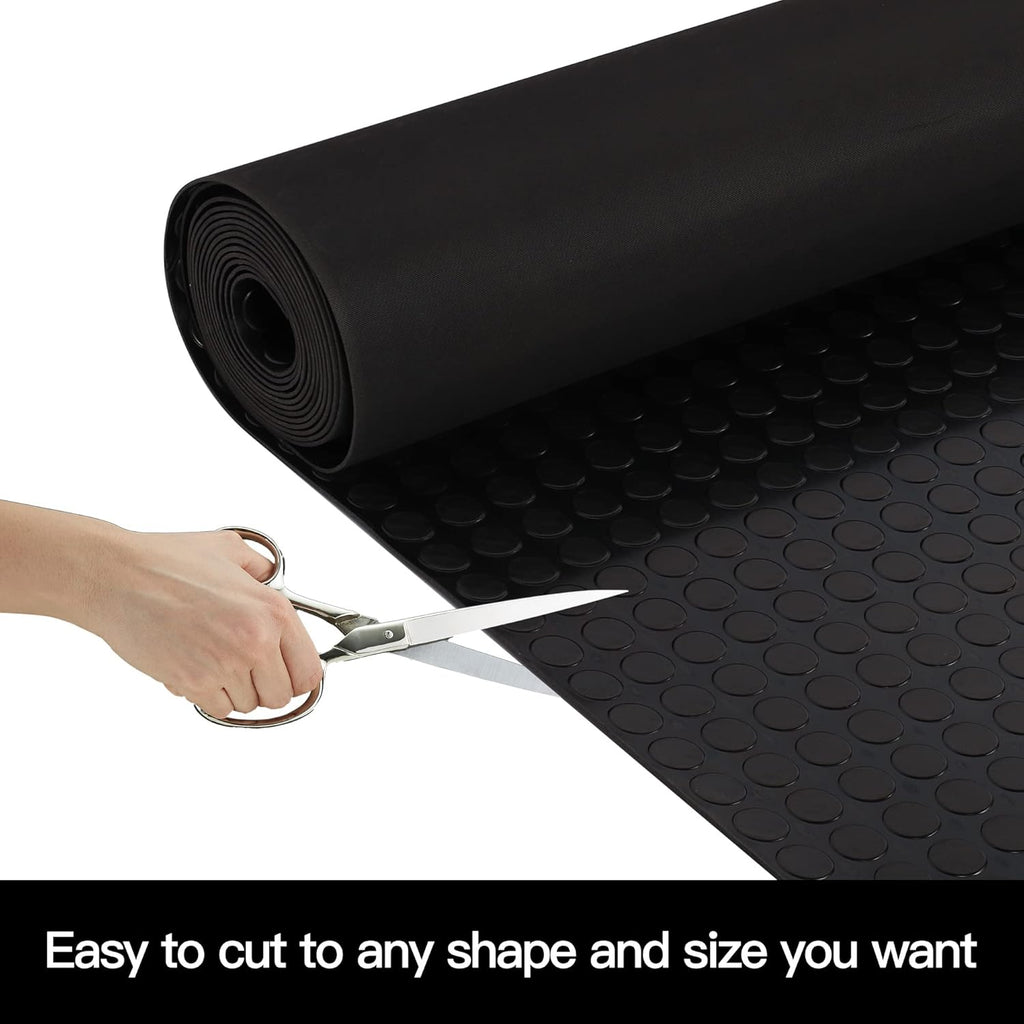 Baoz Garage Floor Rubber Mat 16.4x3.3ft Anti-Slip Rubber Floor Protector Heavy Duty Coin-Grip Rubber Flooring Rolls Parking Mats for Industry Garage Home Gym, 3mm Thick Black