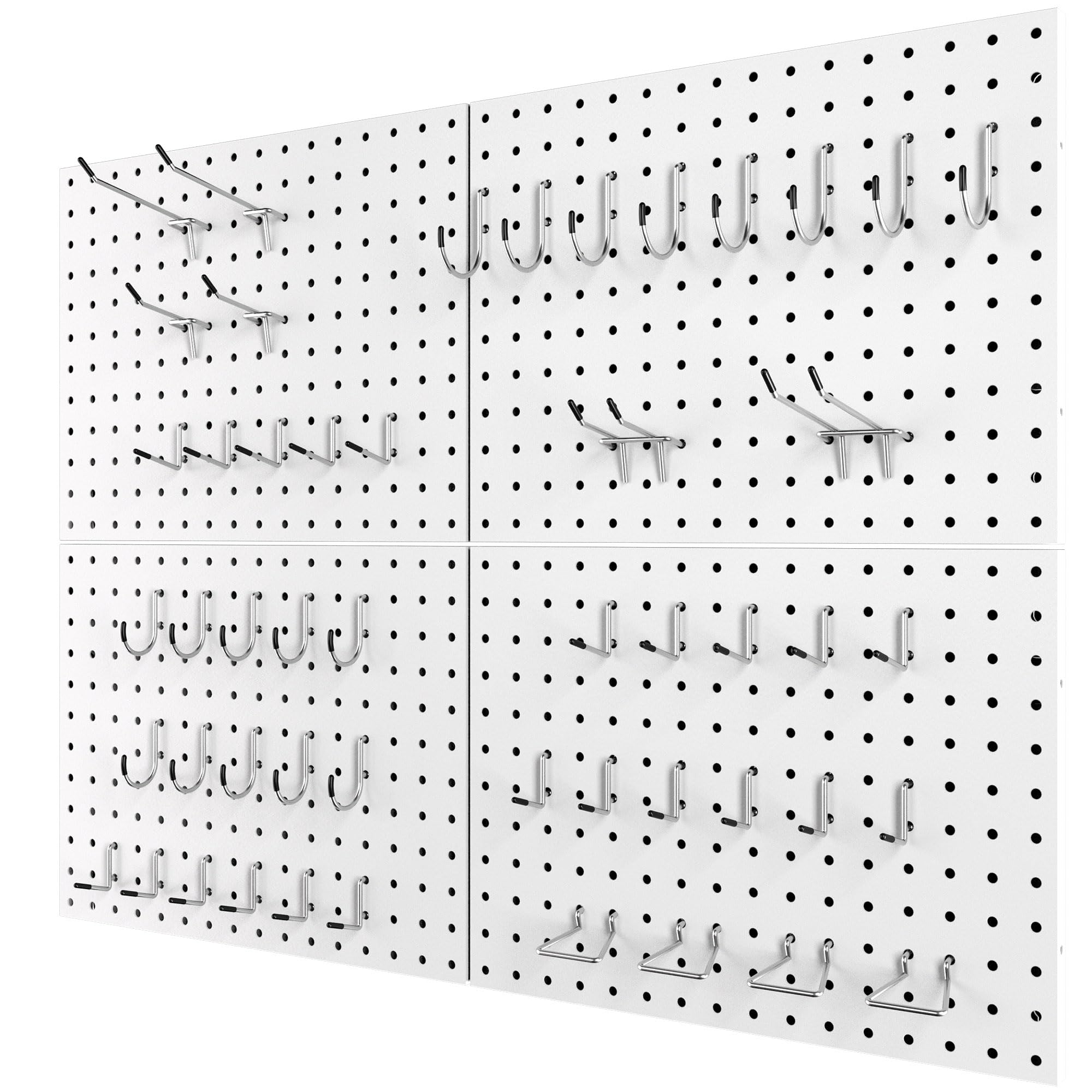 4 Pack Metal Pegboard Panels with 50 Hooks, Black Pegboard Wall Organizer, Pegboard Accessories, Heavy Duty Garage Tool Storage System for Workbench, Workshop, Office, Craft Room