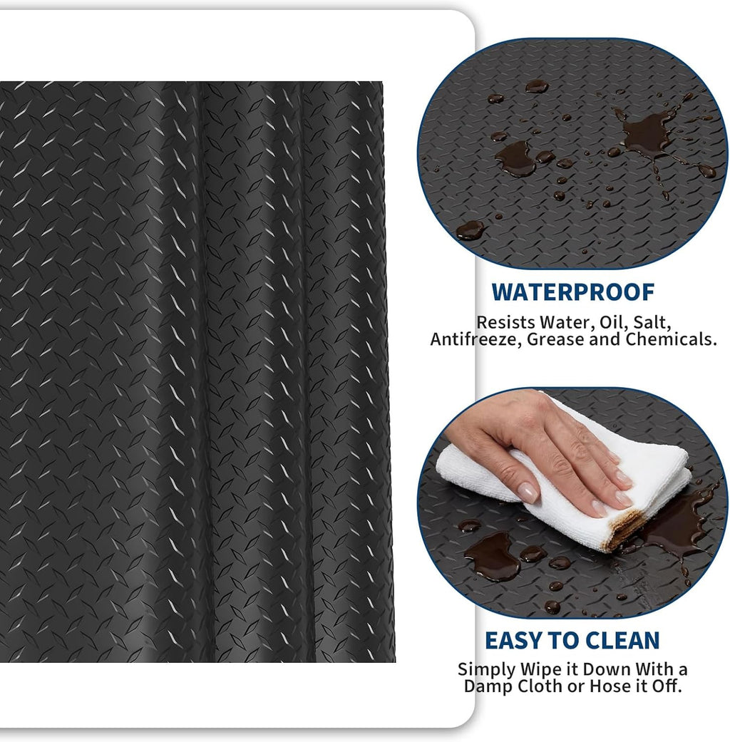 Garvee 7.5x20 FT Garage Floor Mat,Thickened Diamond Plate PVC Garage Mats Flooring Roll,Heavy Duty Parking Mat,Waterproof Non-Slip Floor Protector for Cars/Warehouse/Basement/Workshop(Black)