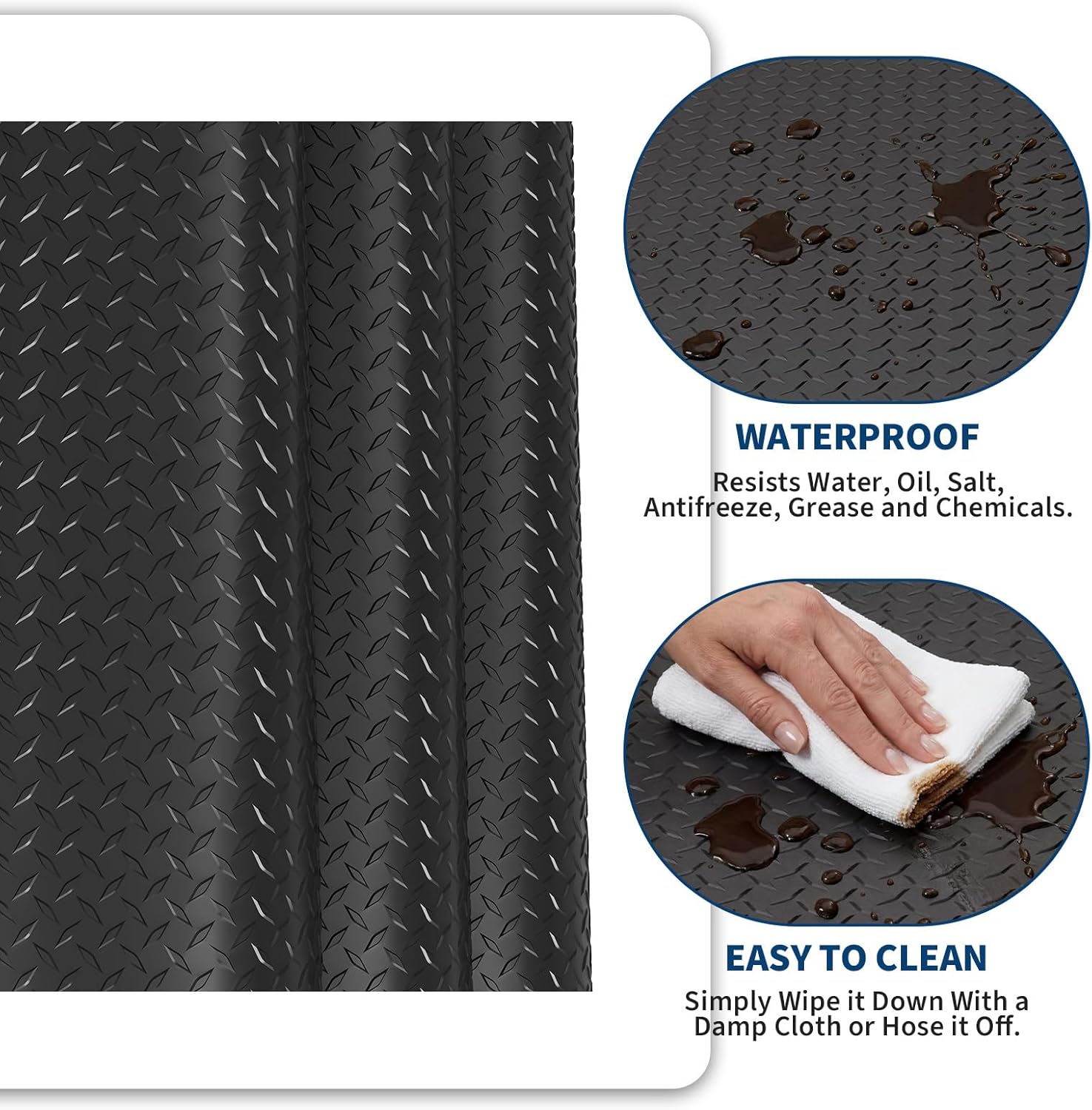 Garvee 7.5x20 FT Garage Floor Mat,Thickened Diamond Plate PVC Garage Mats Flooring Roll,Heavy Duty Parking Mat,Waterproof Non-Slip Floor Protector for Cars/Warehouse/Basement/Workshop(Black)