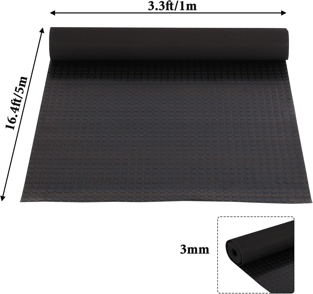 Baoz Garage Floor Rubber Mat 16.4x3.3ft Anti-Slip Rubber Floor Protector Heavy Duty Coin-Grip Rubber Flooring Rolls Parking Mats for Industry Garage Home Gym, 3mm Thick Black