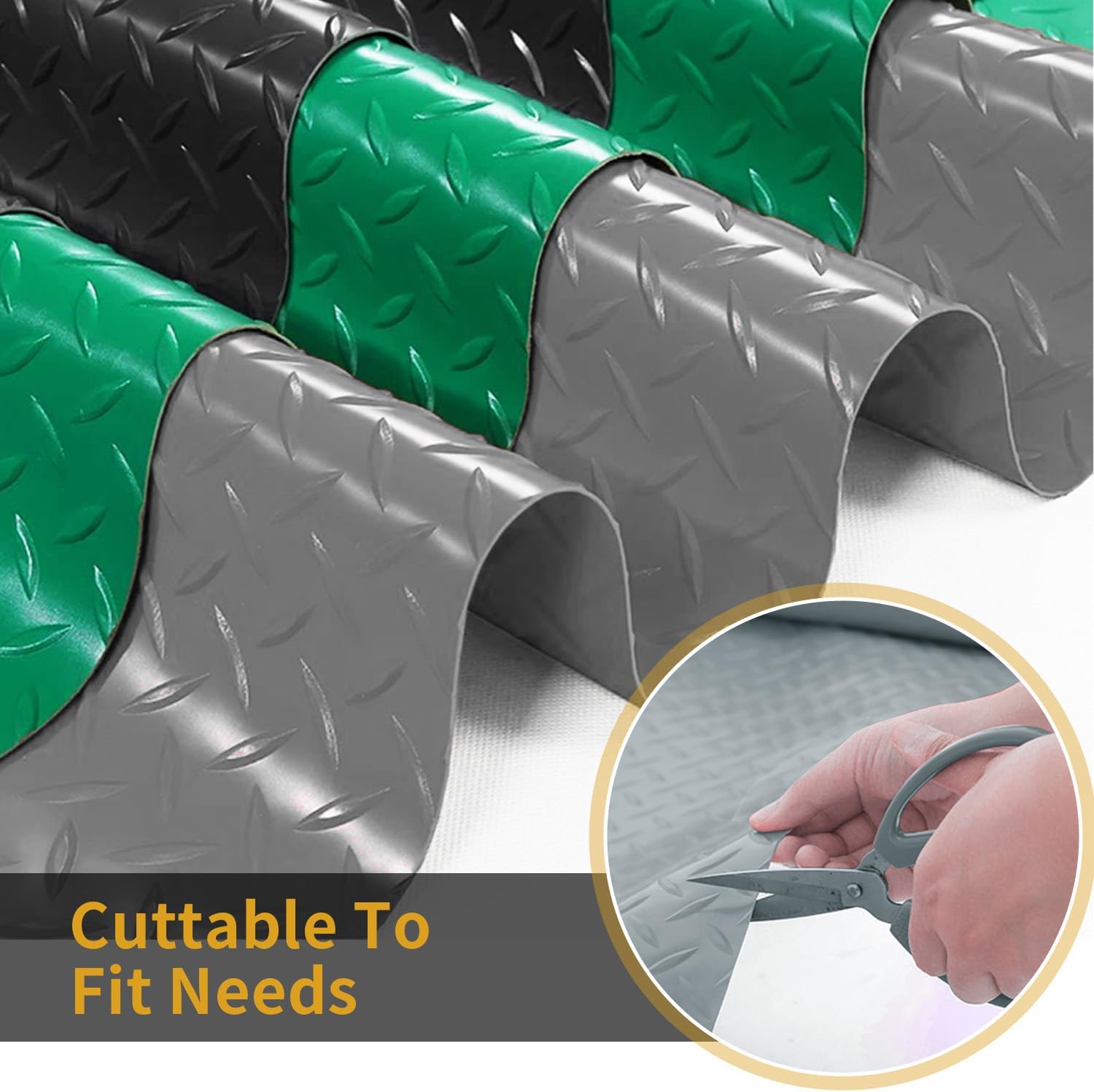 4x10FT Garage Floor Mat, Garage Floor Roll for Under Car, Golf Cart Parking Mat, Diamond Plate PVC Rubber Motorcycle Mat, Non-Slip Floor Protector for Garage Warehouse Trailer
