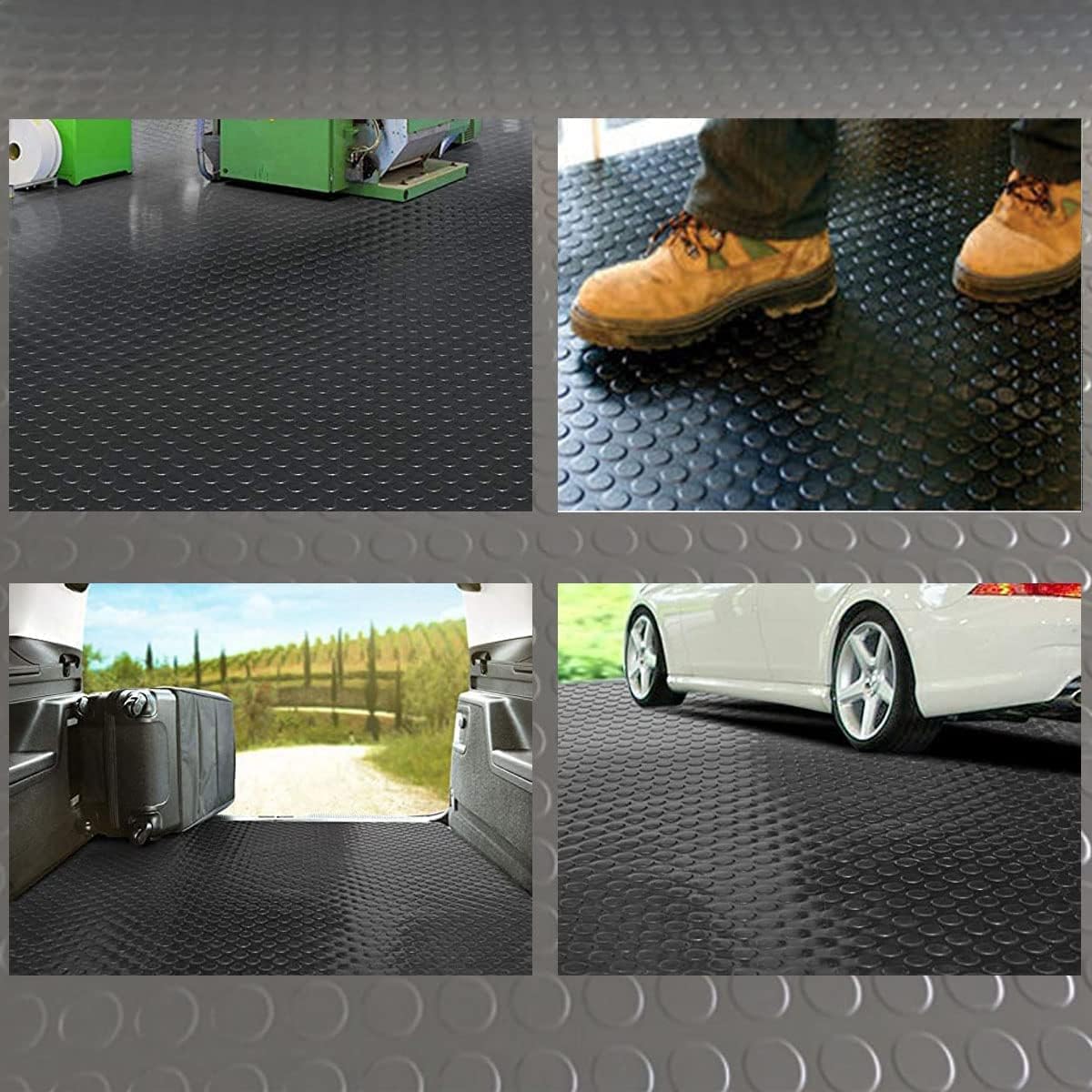 Baoz Garage Floor Rubber Mat 16.4x3.3ft Anti-Slip Rubber Floor Protector Heavy Duty Coin-Grip Rubber Flooring Rolls Parking Mats for Industry Garage Home Gym, 3mm Thick Black