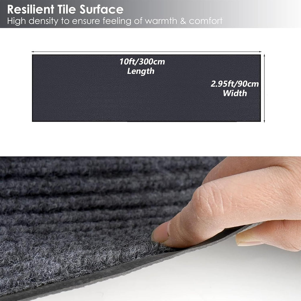 3 x 10 FT Commercial Runner Rug, Floor Mat Area Rugs with Non-Slip PVC Backing Indoor Outdoor Hallway Carpet Runner for Kitchen Balconies Living Room Dining Room Decks Patio - Gray