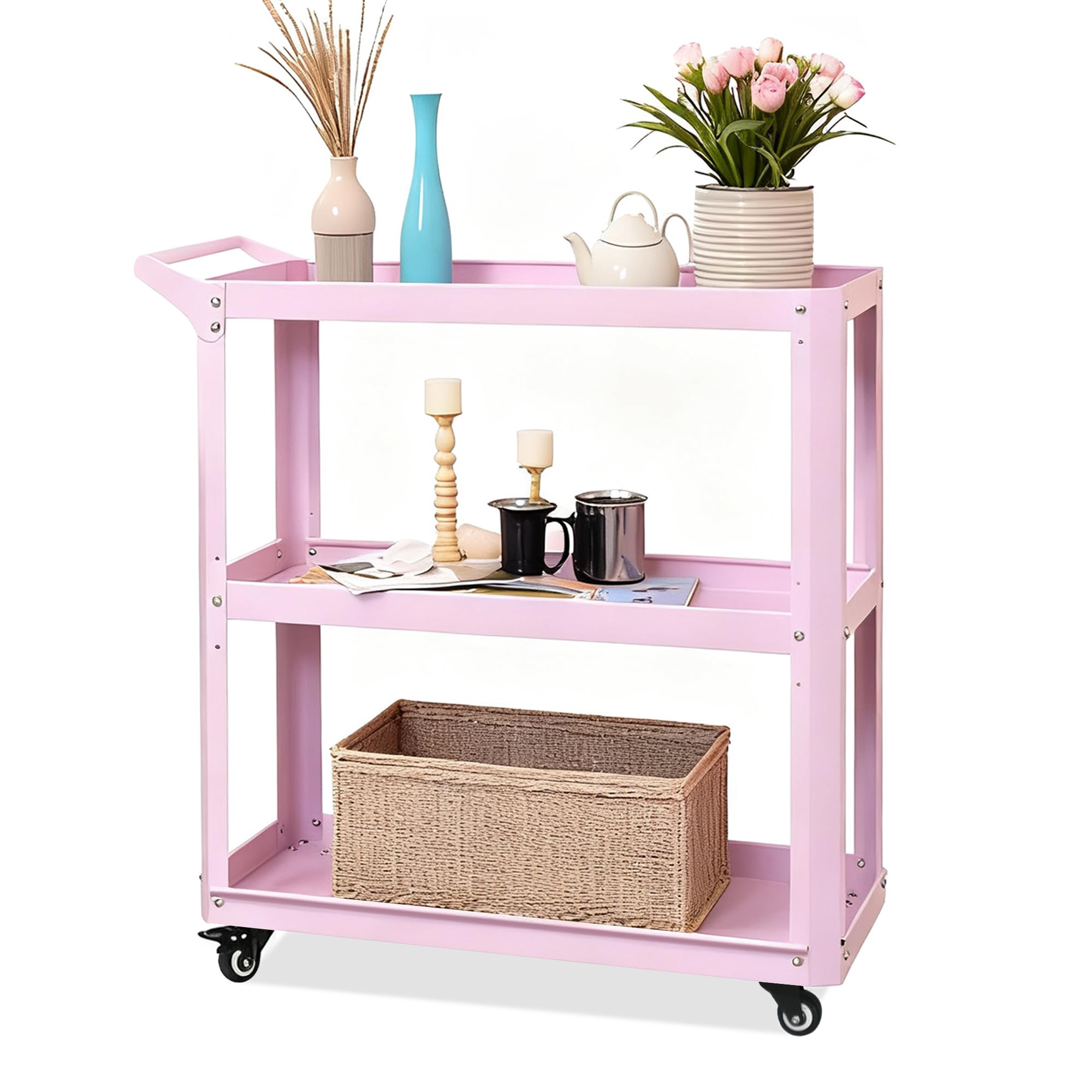 3 Tier Rolling Tool Cart with Lockable Silent Wheels, 330 LBS Capacity, Metal Service Cart for Home, Garage, Warehouse, Workshop
