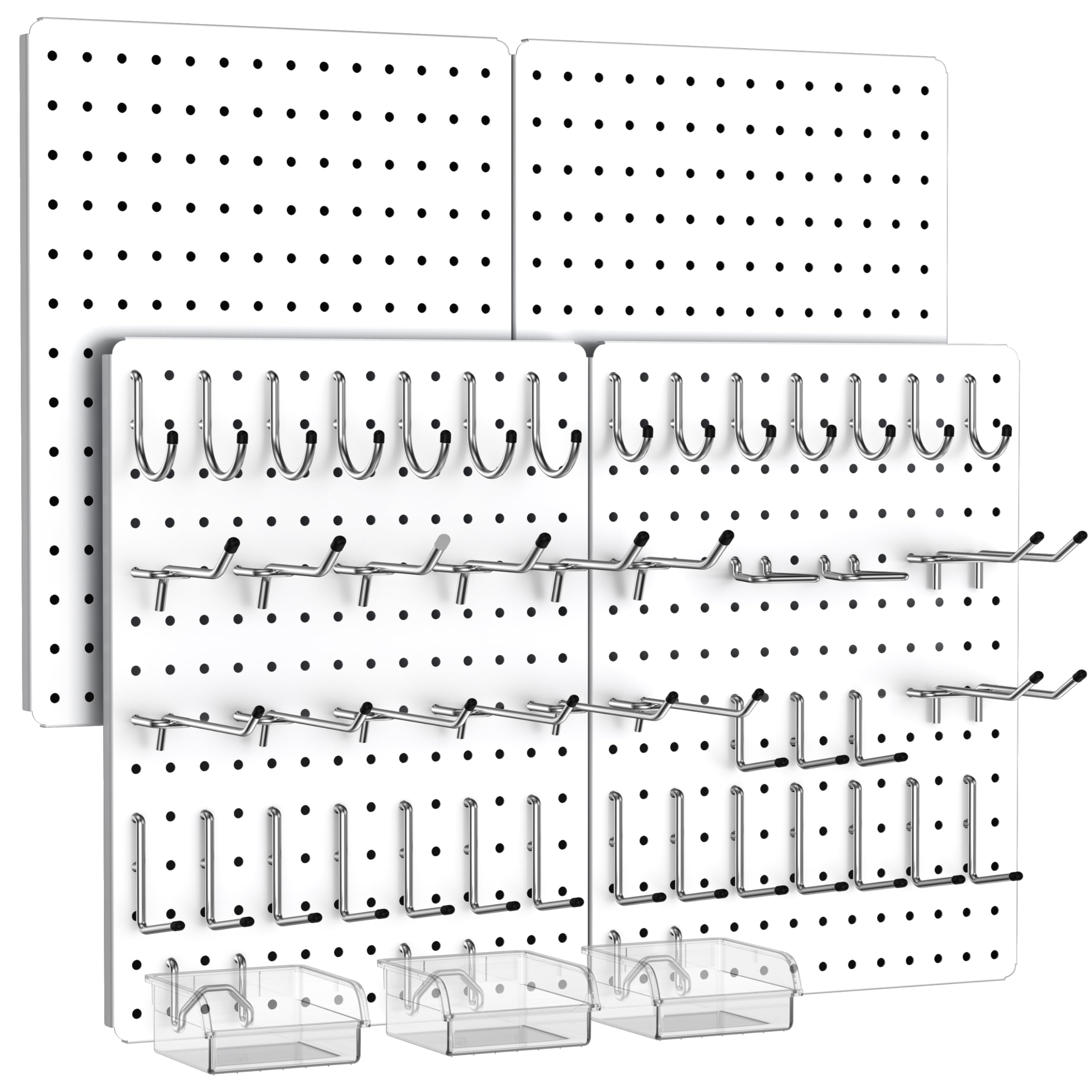 Peg Board, 110pcs Metal Pegboard Kit, Includes 4 Pack Black Peg Board Panels with Accessories and Hook Locks, Large Heavy Duty Peg Boards for Walls Home, Garage Tool Storage, Workbench